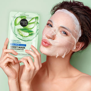 Organic Shop Hyaluron Therapy Hydrating & Restoring Sheet Mask, Aloe & Hyaluronic Acid, 1 pc