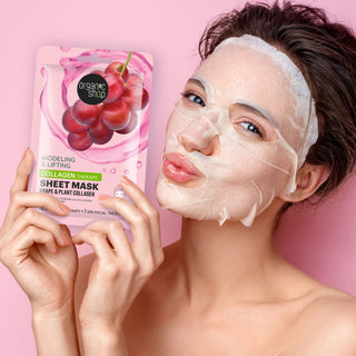 Organic Shop Collagen Therapy Modelling & Lifting Sheet Mask, Grape & Plant Collagen, 1 pc